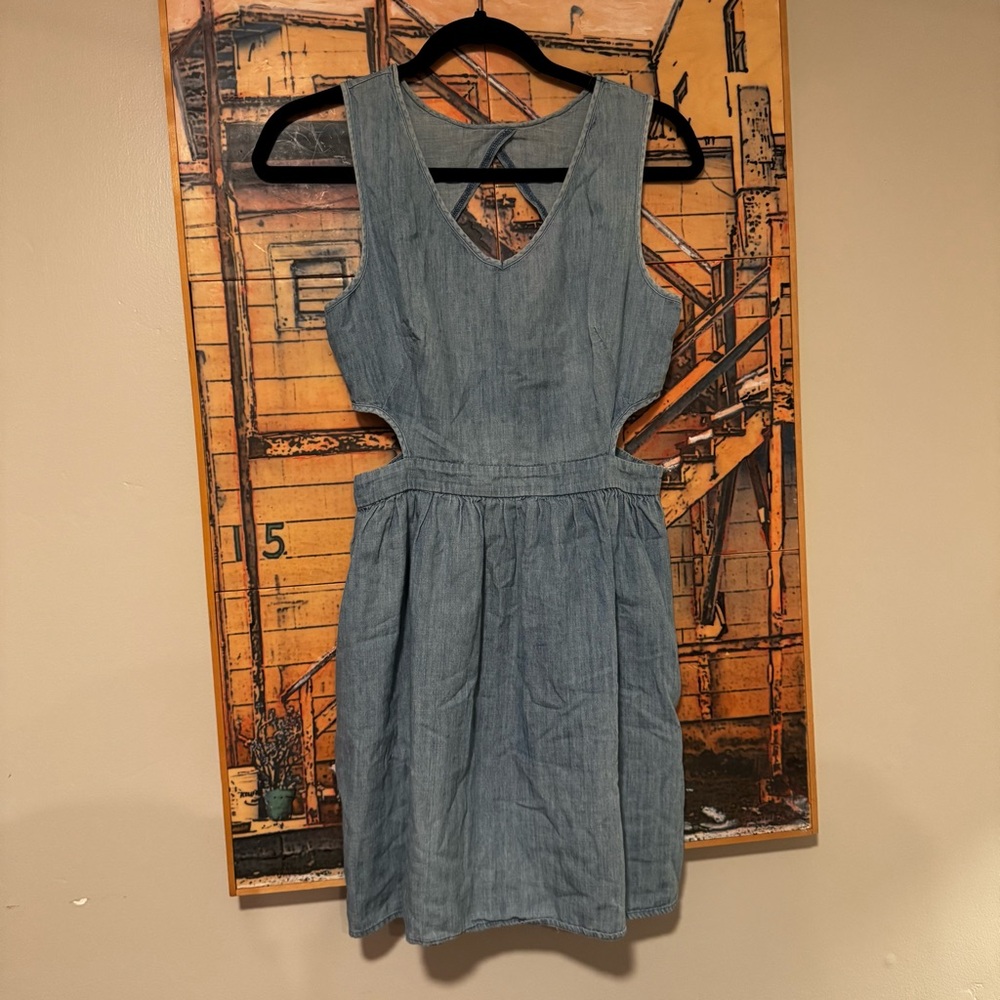 Tween Casual Cotton Denim Cutout Mini Dress